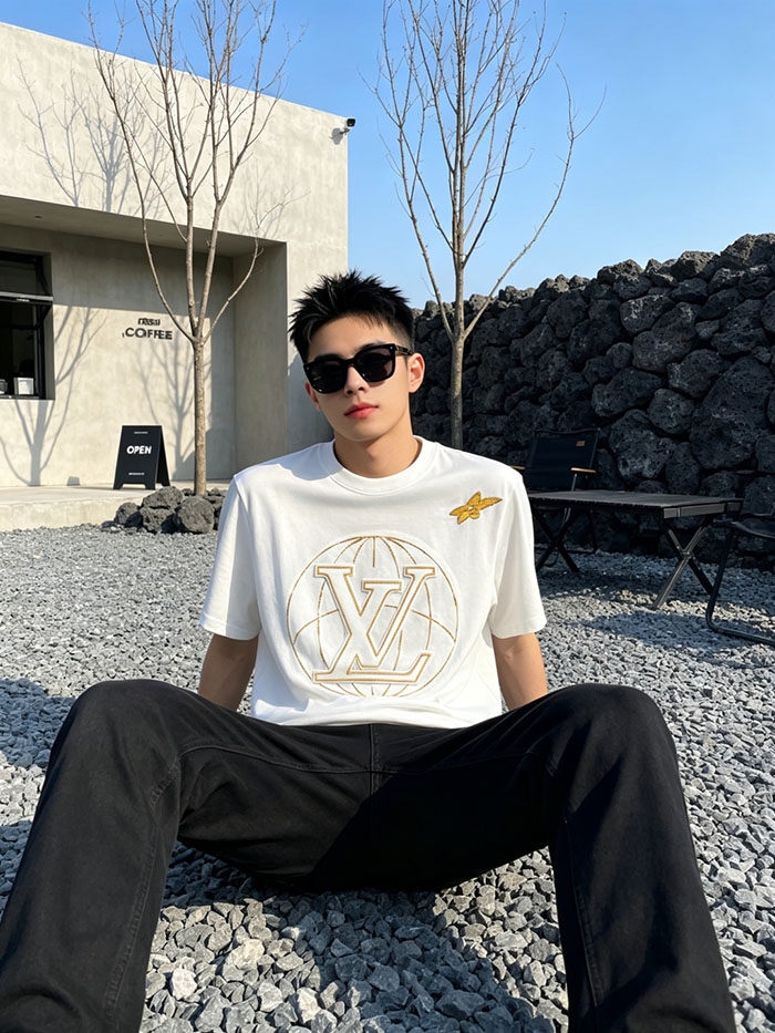 最高級ルイヴィトンスーパーコピー Louis Vuitton コットン 2026年新しいカスタムロゴTシャツ clothes202600407 ルイ・ヴィトン ホワイトコットンTシャツ - 画像 (4)