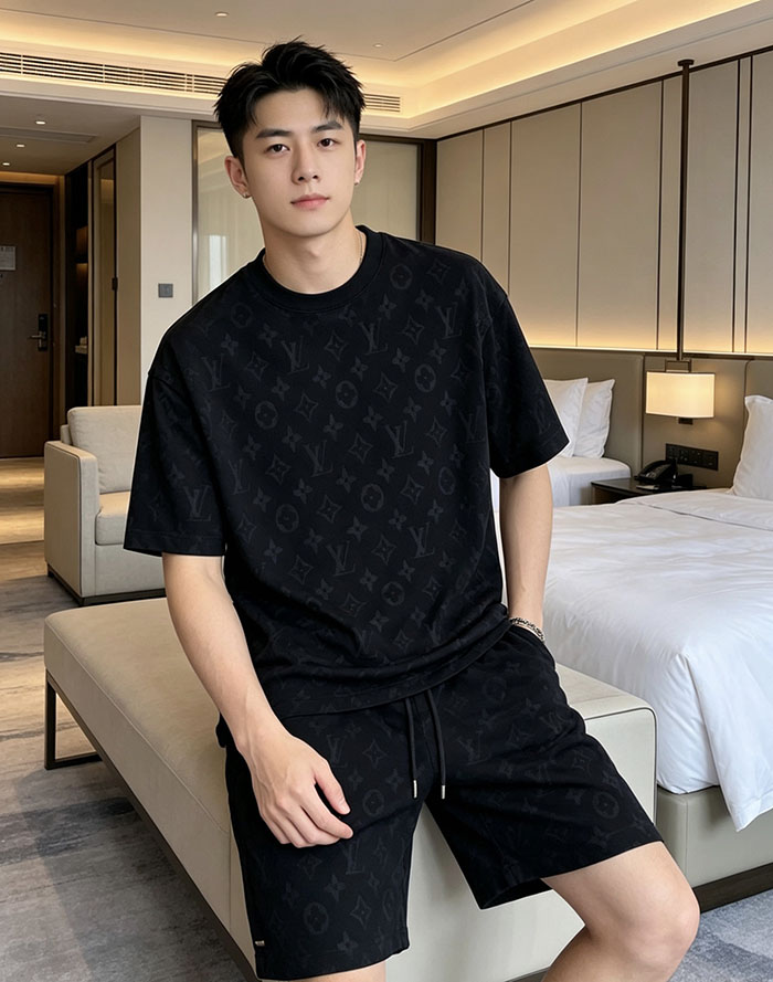 最高級ルイヴィトンスーパーコピー Louis Vuitton コットン ルイ・ヴィトン 2026年春夏最新スーツclothes202600424 ルイ・ヴィトン ブラック 半袖Tシャツ&ショーツセット - 画像 (11)