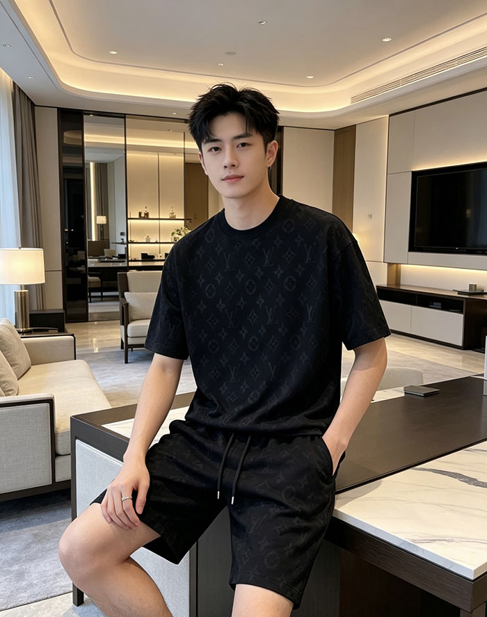 最高級ルイヴィトンスーパーコピー Louis Vuitton コットン ルイ・ヴィトン 2026年春夏最新スーツclothes202600424 ルイ・ヴィトン ブラック 半袖Tシャツ&ショーツセット - 画像 (10)