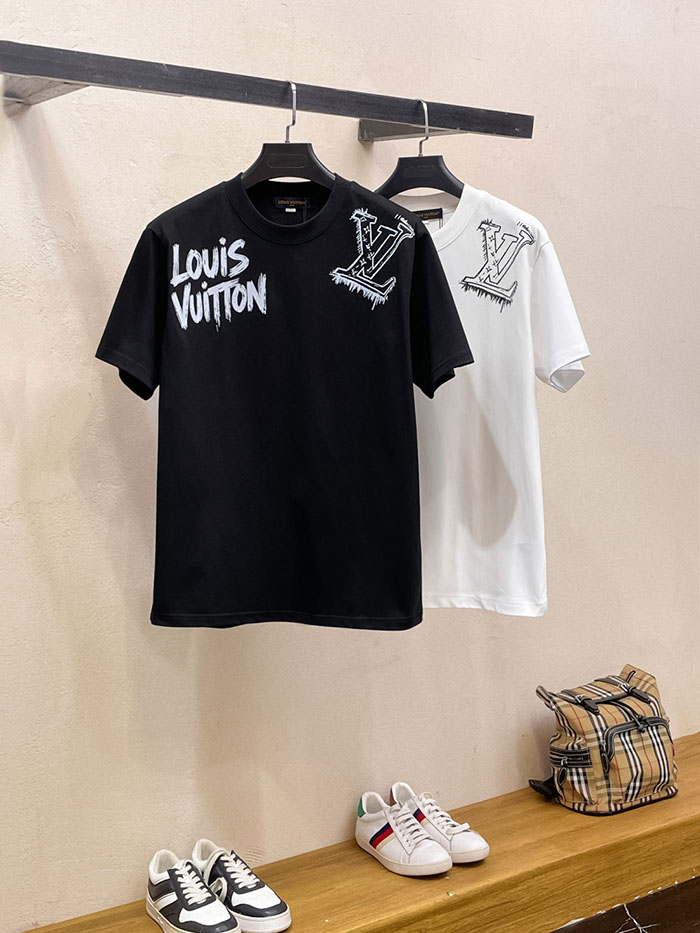 最高級ルイヴィトンスーパーコピー Louis Vuitton コットン 2026年最新スタイル 半袖クルーネック刺繍Tシャツclothes202600442 ルイ・ヴィトンの高級カスタムホワイトTシャツ - 画像 (2)