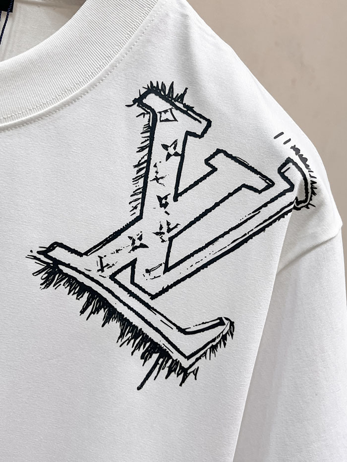 最高級ルイヴィトンスーパーコピー Louis Vuitton コットン 2026年最新スタイル 半袖クルーネック刺繍Tシャツclothes202600442 ルイ・ヴィトンの高級カスタムホワイトTシャツ - 画像 (6)