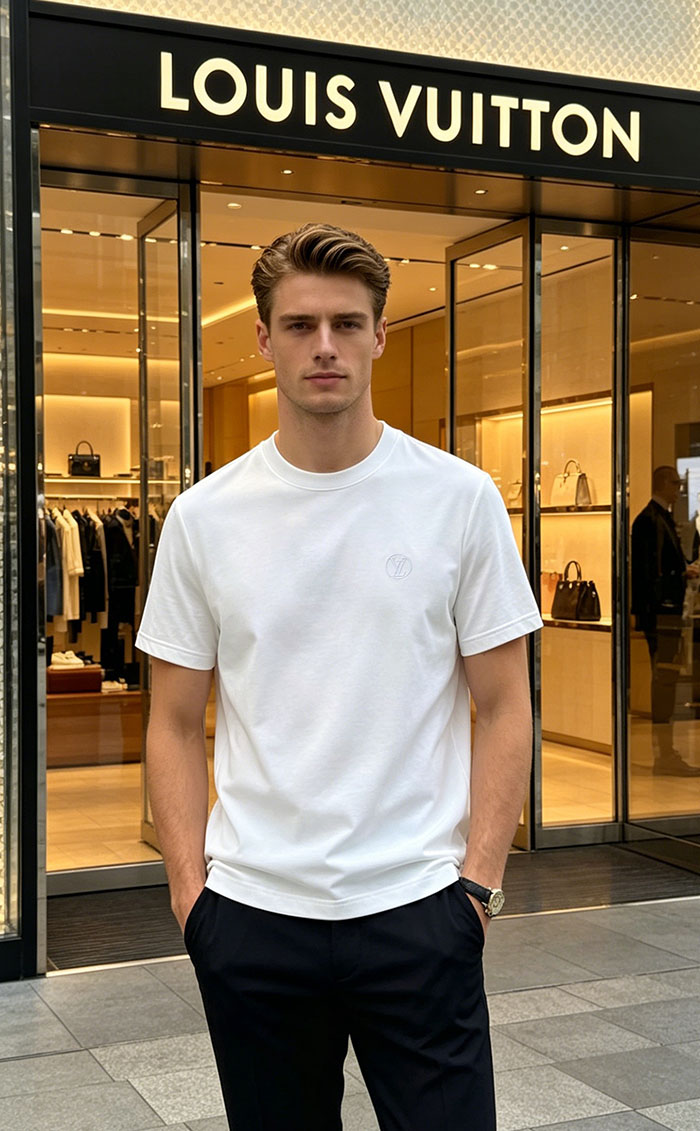 ルイ・ヴィトン メンズ ホワイト スリムフィット Tシャツ