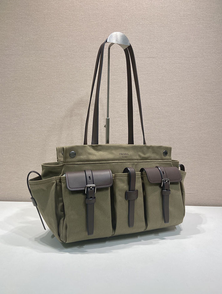 プラダ バッグ レディース 新作 PRADA ルート ラージ キャンバス レザー トートバッグ フォレストグリーン 1BG644_2G6S_F0161 プラダ トートバッグ キャンバス - 画像 (9)