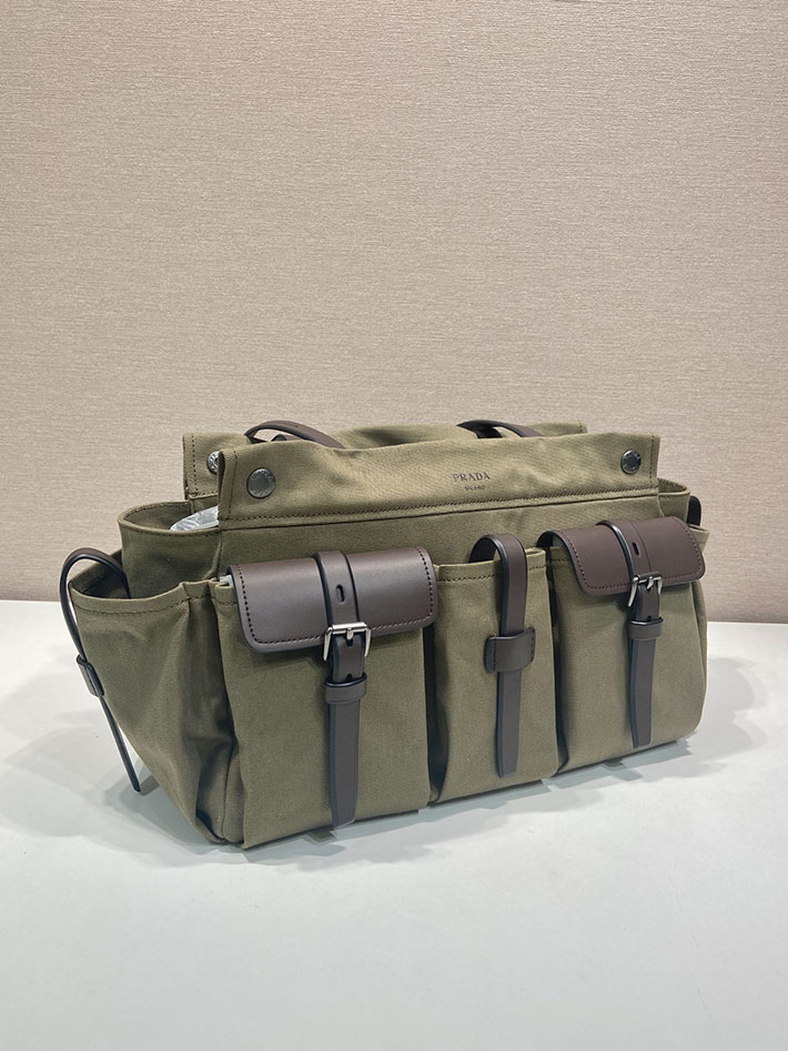 プラダ バッグ レディース 新作 PRADA ルート ラージ キャンバス レザー トートバッグ フォレストグリーン 1BG644_2G6S_F0161 プラダ トートバッグ キャンバス - 画像 (8)
