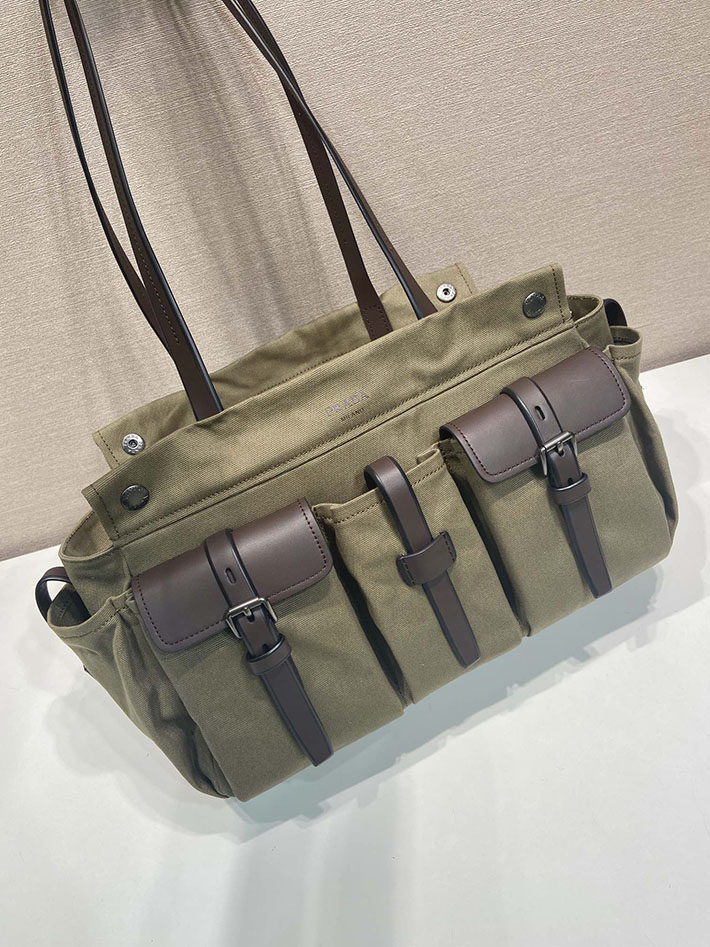 プラダ バッグ レディース 新作 PRADA ルート ラージ キャンバス レザー トートバッグ フォレストグリーン 1BG644_2G6S_F0161 プラダ トートバッグ キャンバス - 画像 (7)