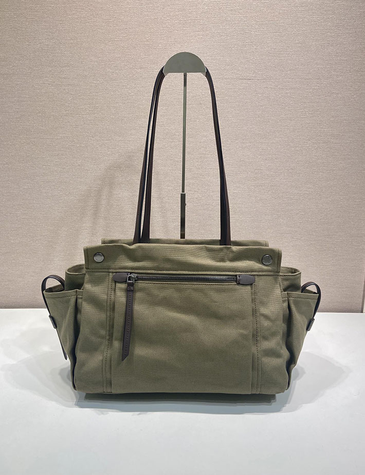 プラダ バッグ レディース 新作 PRADA ルート ラージ キャンバス レザー トートバッグ フォレストグリーン 1BG644_2G6S_F0161 プラダ トートバッグ キャンバス - 画像 (6)
