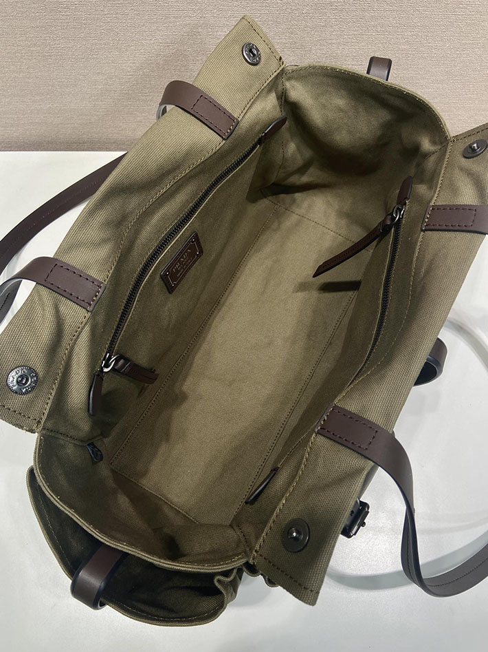 プラダ バッグ レディース 新作 PRADA ルート ラージ キャンバス レザー トートバッグ フォレストグリーン 1BG644_2G6S_F0161 プラダ トートバッグ キャンバス - 画像 (3)