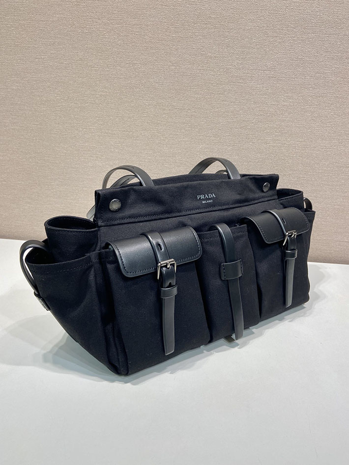 プラダ バッグ レディース 新作 PRADA ルート ラージ キャンバス レザー トートバッグ ブラック 1BG644_2G6S_F0002 プラダ トートバッグ 大きめ - 画像 (9)
