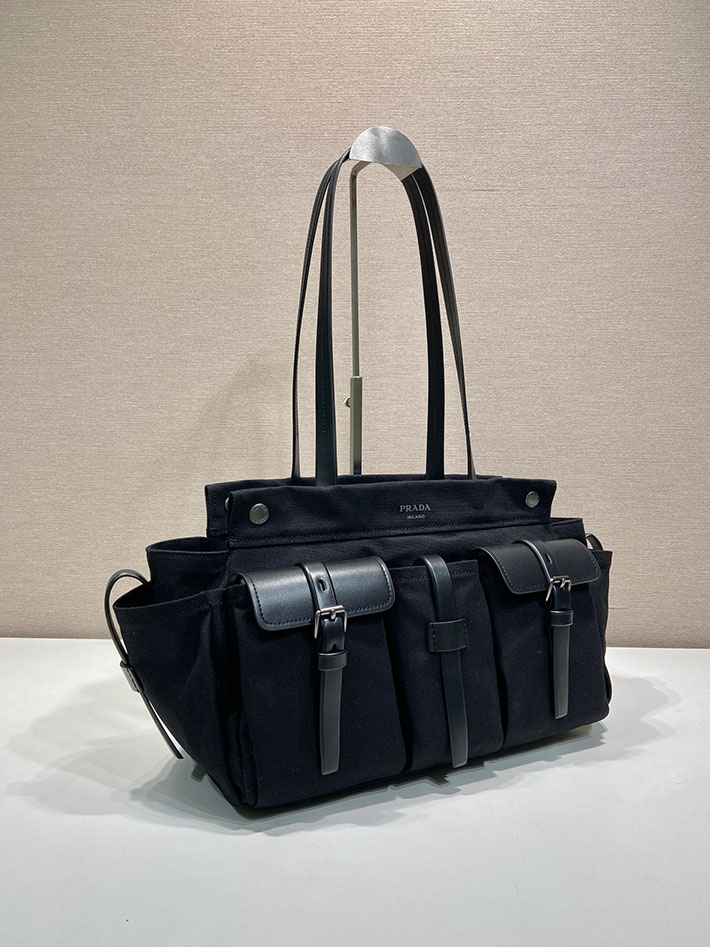 プラダ バッグ レディース 新作 PRADA ルート ラージ キャンバス レザー トートバッグ ブラック 1BG644_2G6S_F0002 プラダ トートバッグ 大きめ - 画像 (8)