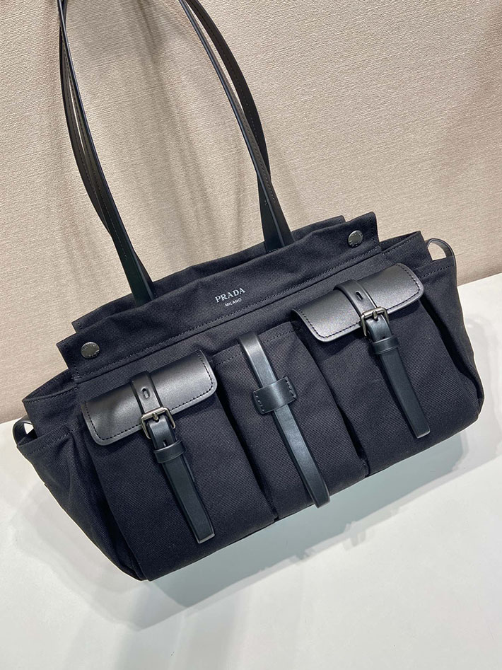 プラダ バッグ レディース 新作 PRADA ルート ラージ キャンバス レザー トートバッグ ブラック 1BG644_2G6S_F0002 プラダ トートバッグ 大きめ - 画像 (7)