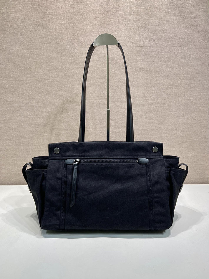 プラダ バッグ レディース 新作 PRADA ルート ラージ キャンバス レザー トートバッグ ブラック 1BG644_2G6S_F0002 プラダ トートバッグ 大きめ - 画像 (6)
