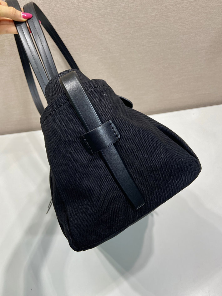 プラダ バッグ レディース 新作 PRADA ルート ラージ キャンバス レザー トートバッグ ブラック 1BG644_2G6S_F0002 プラダ トートバッグ 大きめ - 画像 (5)