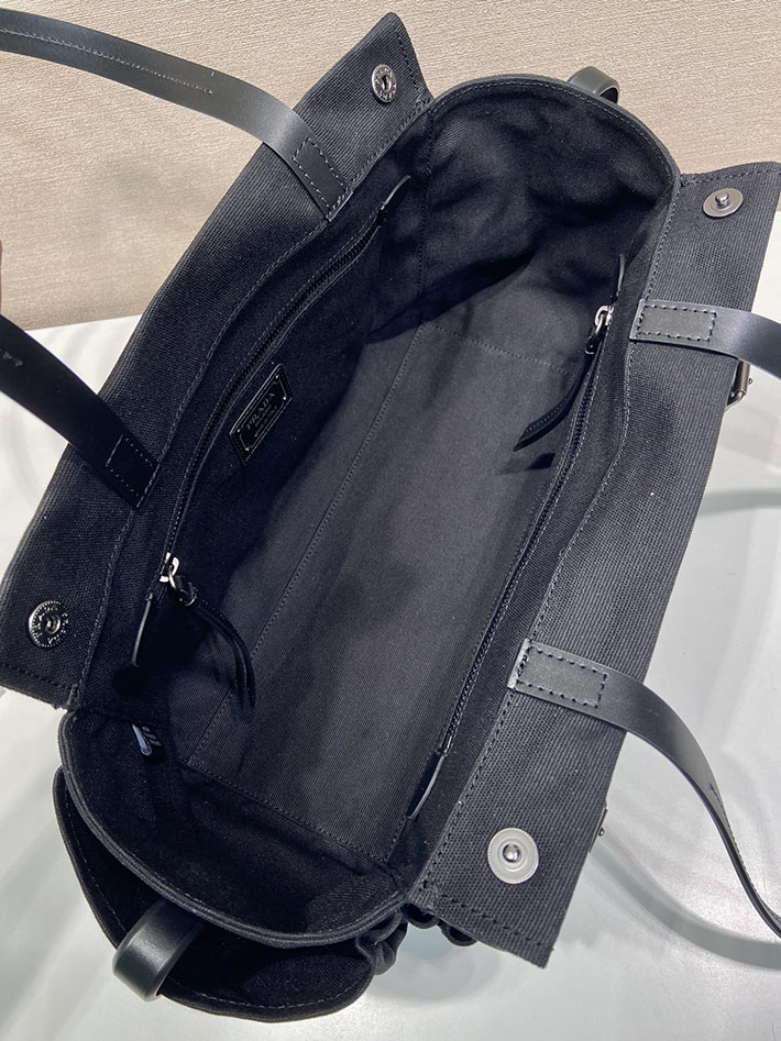 プラダ バッグ レディース 新作 PRADA ルート ラージ キャンバス レザー トートバッグ ブラック 1BG644_2G6S_F0002 プラダ トートバッグ 大きめ - 画像 (3)