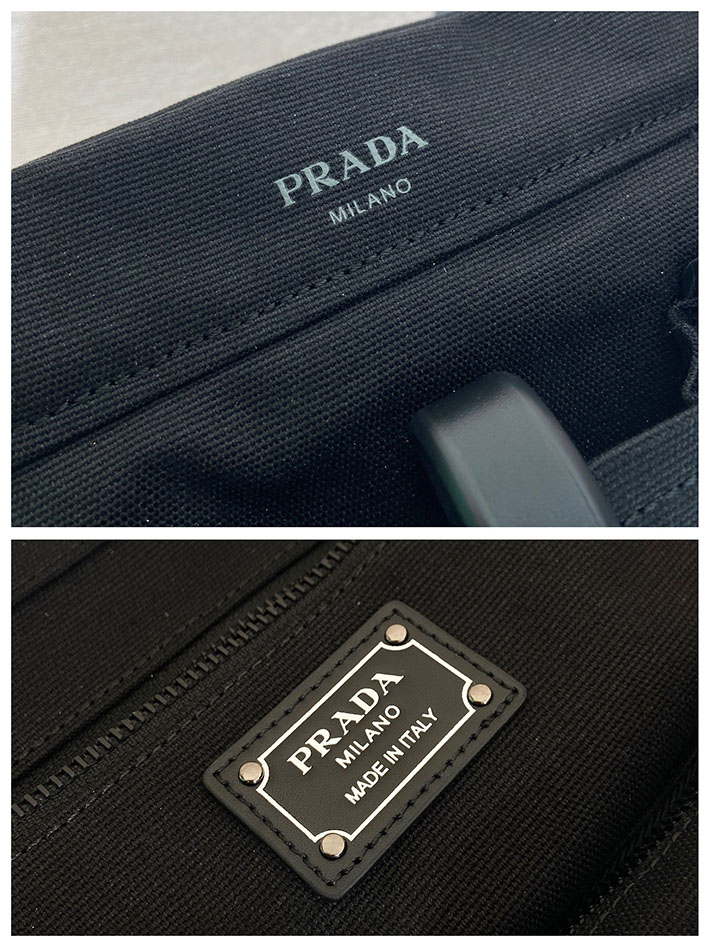 プラダ バッグ レディース 新作 PRADA ルート ラージ キャンバス レザー トートバッグ ブラック 1BG644_2G6S_F0002 プラダ トートバッグ 大きめ - 画像 (2)