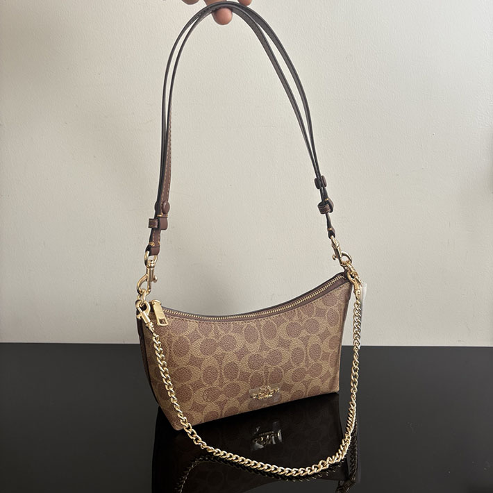 コーチ バッグ アウトレット COACH ケイトリン ショルダー バッグ・シグネチャー キャンバス タン/ブラウン CEK80 IMXHE コーチ ショルダーバッグ 小さめ - 画像 (9)