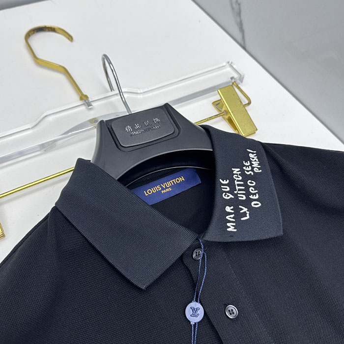 最高級ルイヴィトンスーパーコピー Louis Vuitton コットン 新作 春夏用 襟付き半袖ポロシャツ clothes202600568 ルイヴィトン メンズポロシャツ 黒 - 画像 (6)