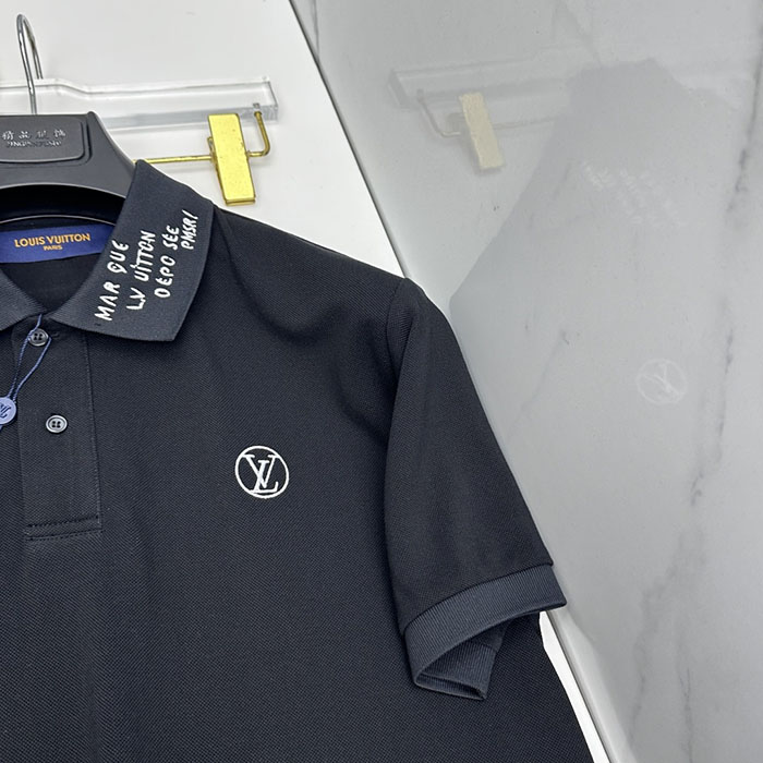 最高級ルイヴィトンスーパーコピー Louis Vuitton コットン 新作 春夏用 襟付き半袖ポロシャツ clothes202600568 ルイヴィトン メンズポロシャツ 黒 - 画像 (5)