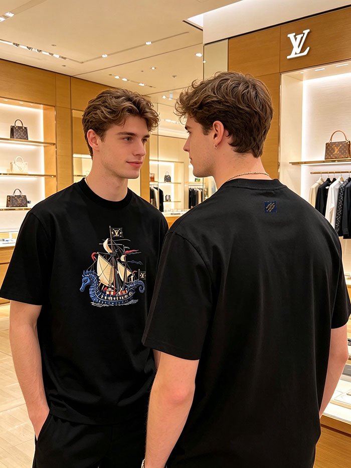 ルイヴィトン 黒Tシャツ 新作