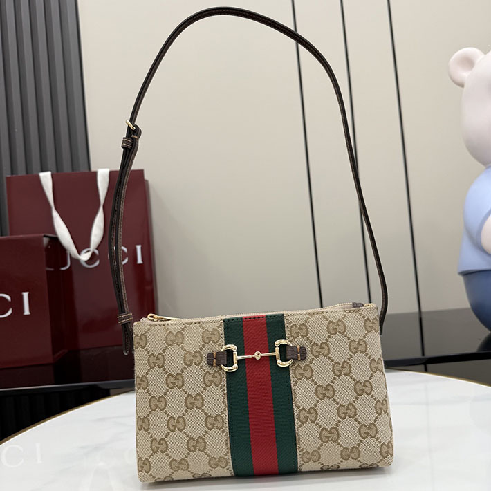 グッチ直営アウトレット店 GUCCI ホースビット ウェブ スモール ショルダーバッグ サンド ブラウン 867130 FAF88 9645 レディース グッチ バッグ - 画像 (12)