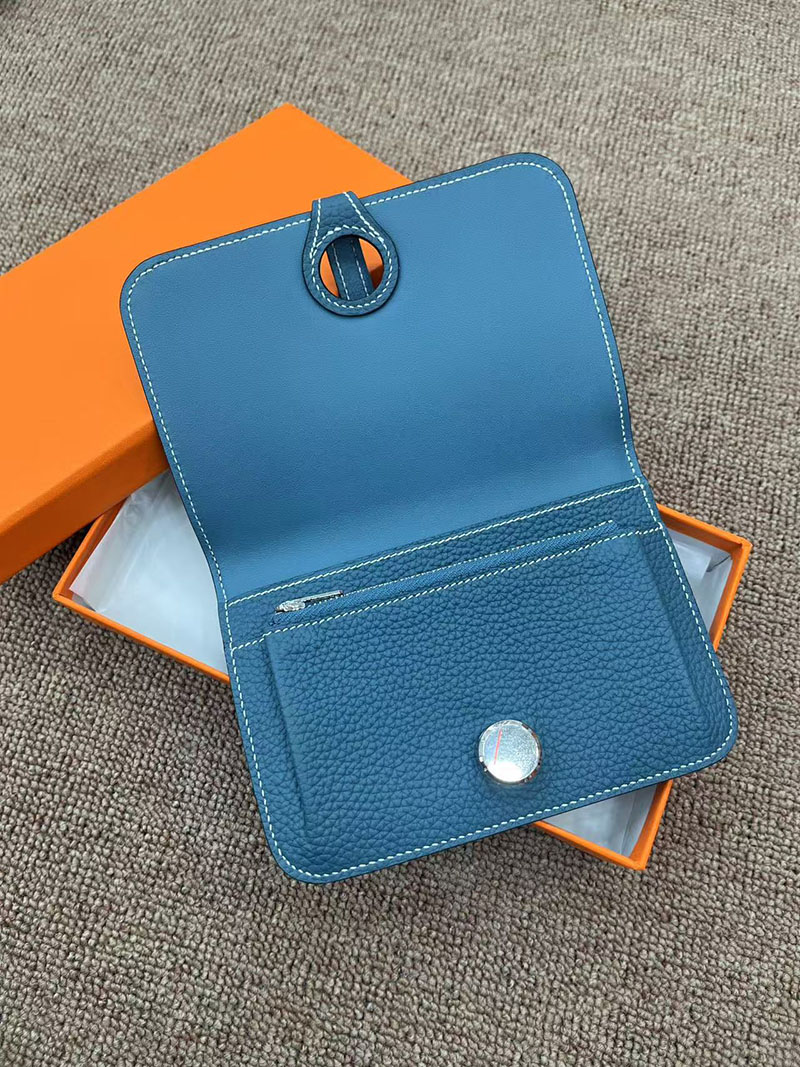最高級エルメス財布コピー HERMES ドゴン コンパクト ブルージーン トゴ シルバー金具 H043072CK75 エルメス ドゴン コンパクト - 画像 (2)