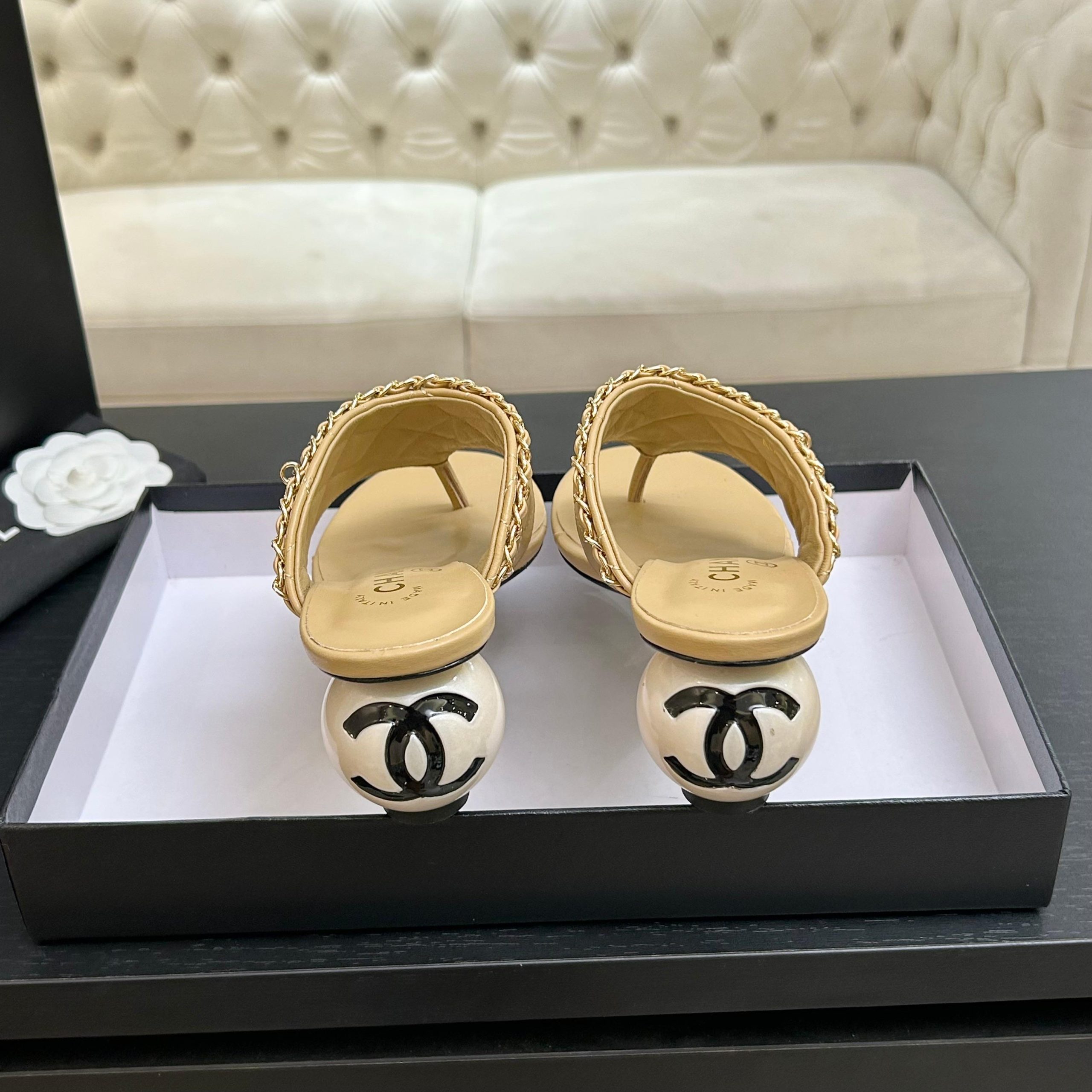 CHANEL/シャネル チェーン&パールヒール トングサンダル ミュール ゴールド - 画像 (6)