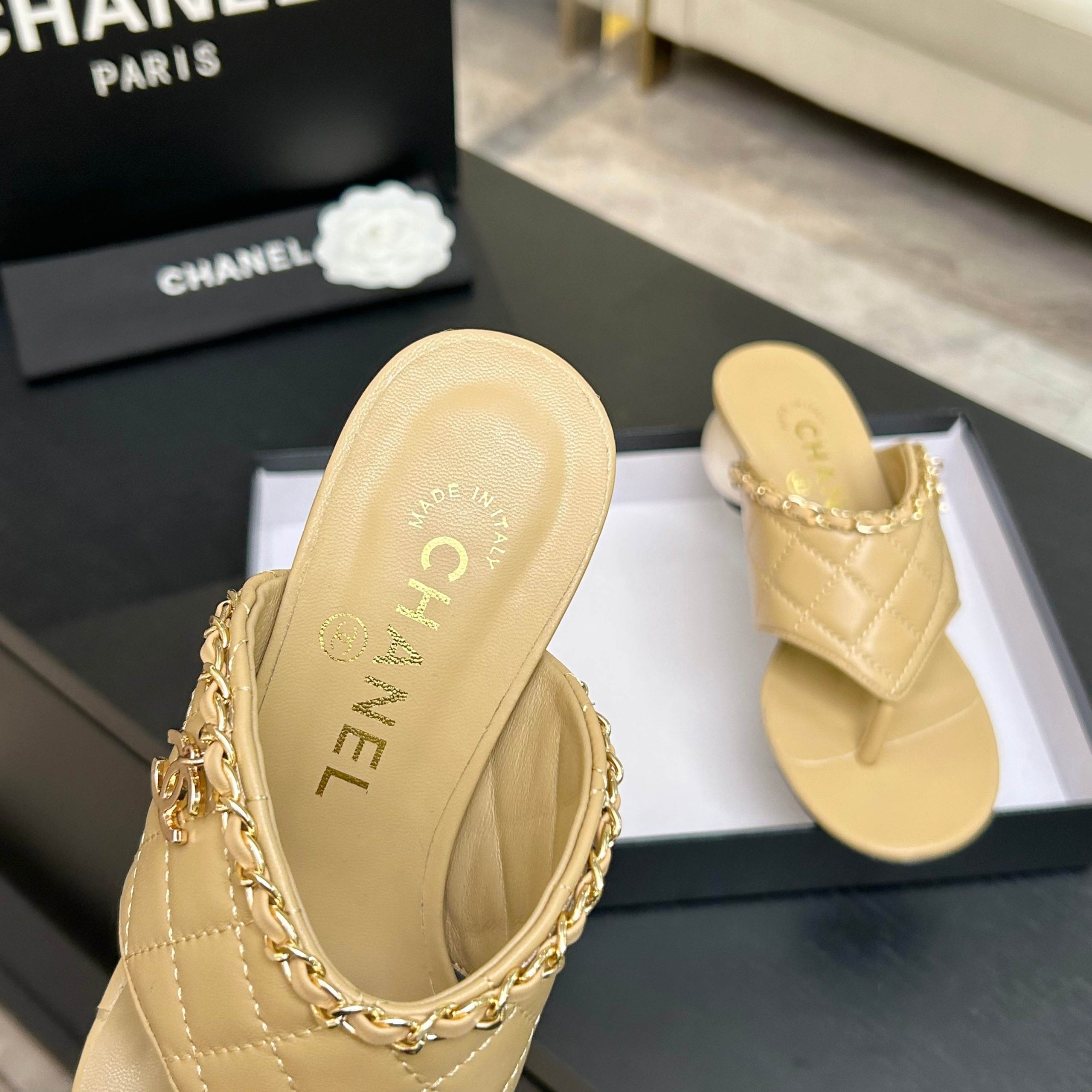 CHANEL/シャネル チェーン&パールヒール トングサンダル ミュール ゴールド - 画像 (7)