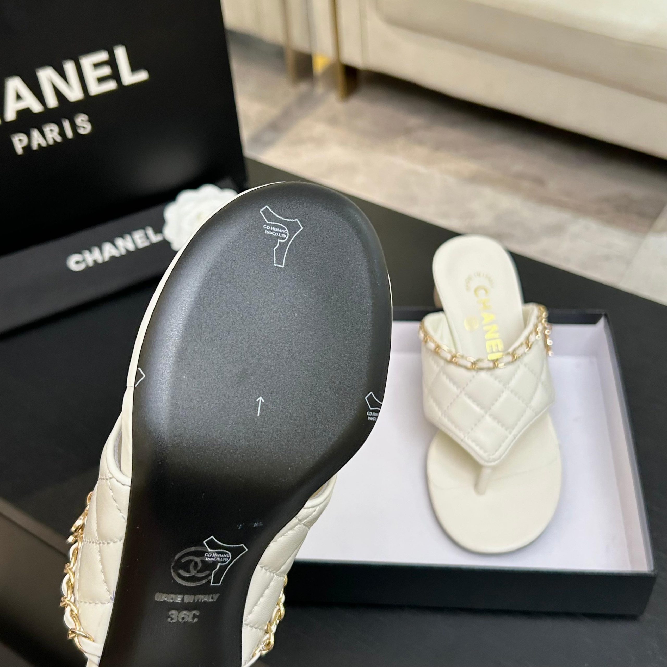 CHANEL/シャネル チェーン&パールヒール トングサンダル ミュール シャネルサンダルホワイト シャネルサンダル新作 - 画像 (6)