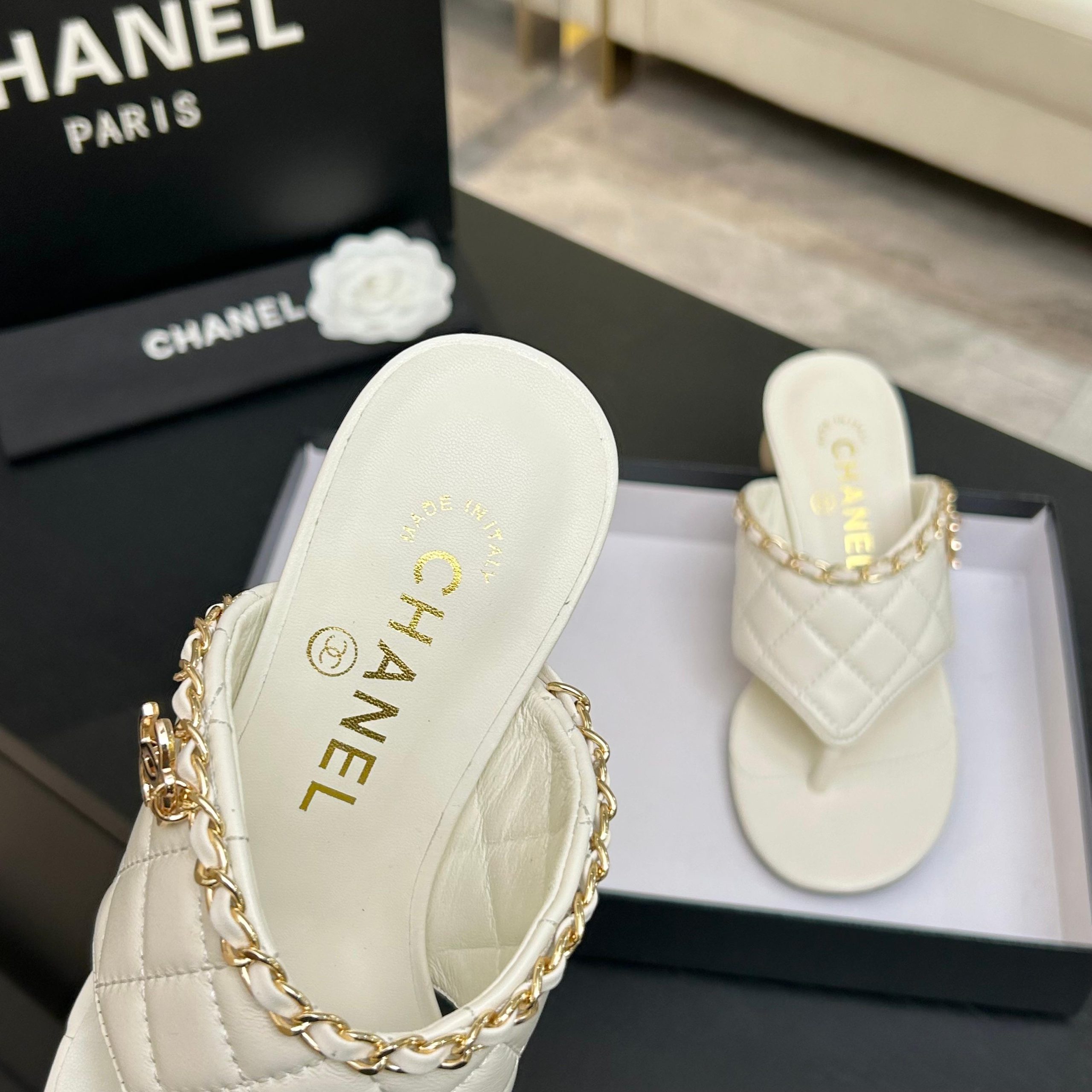 CHANEL/シャネル チェーン&パールヒール トングサンダル ミュール シャネルサンダルホワイト シャネルサンダル新作 - 画像 (7)