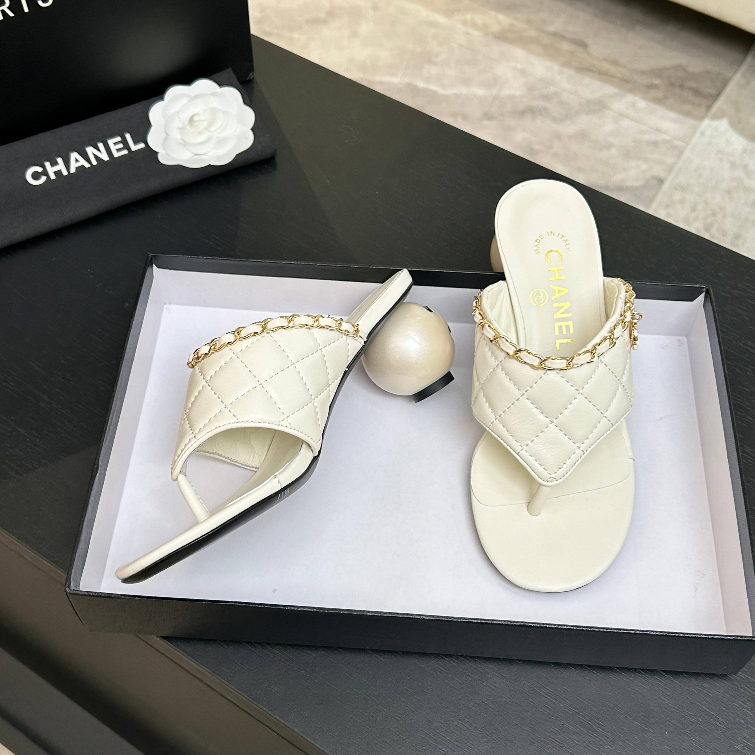 CHANEL/シャネル チェーン&パールヒール トングサンダル ミュール シャネルサンダルホワイト シャネルサンダル新作 - 画像 (8)
