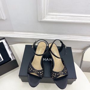 CHANEL シャネル サンダル 2026春夏 ダブルC ウェーブ ストラップ レプリカ レザー 黒