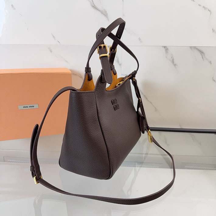 最高級MiuMiuスーパーコピー ミュウミュウ レザー ハンドバッグ ダークブラウン/パパイヤ 5BA304_2IFL_F0ZKS ミュウミュウバッグコピー - 画像 (8)