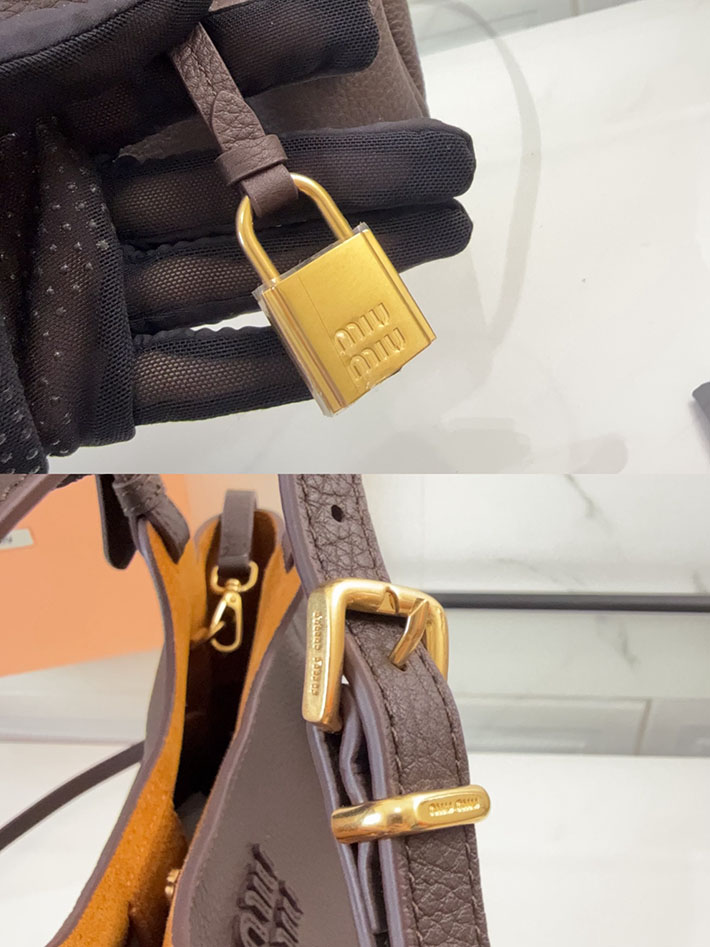 最高級MiuMiuスーパーコピー ミュウミュウ レザー ハンドバッグ ダークブラウン/パパイヤ 5BA304_2IFL_F0ZKS ミュウミュウバッグコピー - 画像 (5)