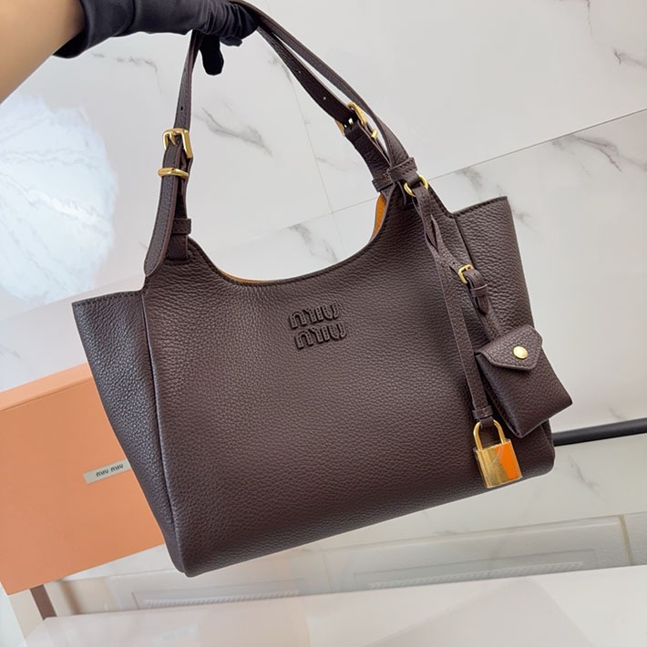 最高級MiuMiuスーパーコピー ミュウミュウ レザー ハンドバッグ ダークブラウン/パパイヤ 5BA304_2IFL_F0ZKS ミュウミュウバッグコピー - 画像 (4)