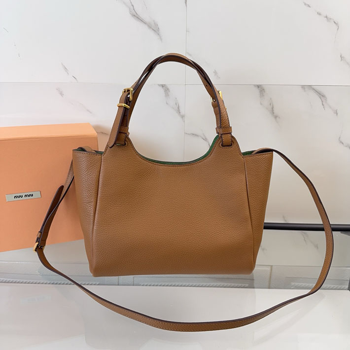 最高級MiuMiuスーパーコピー ミュウミュウ レザー ハンドバッグ キャラメル/ラーチグリーン 5BA304_2IFL_F04YM Miumiu バッグ 安い - 画像 (9)