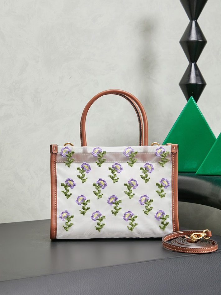 最高級MiuMiuスーパーコピー ミュウミュウ エンブロイダリーメッシュ トップハンドルバッグ コニャックブラウン 5BA310_2IHV_F0046 Miumiu トートバッグ 布 - 画像 (8)