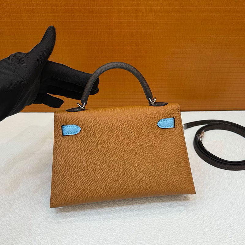 エルメスコピー通販 HERMES ケリーミニ2 外縫い ゴールド/セレステ/エベンヌ ヴォーエプソン シルバー金具 2634591 エルメスミニケリー定価 - 画像 (7)