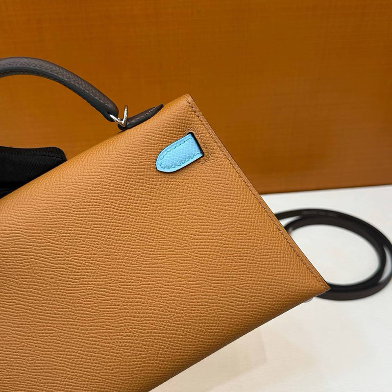 エルメスコピー通販 HERMES ケリーミニ2 外縫い ゴールド/セレステ/エベンヌ ヴォーエプソン シルバー金具 2634591 エルメスミニケリー定価 - 画像 (9)