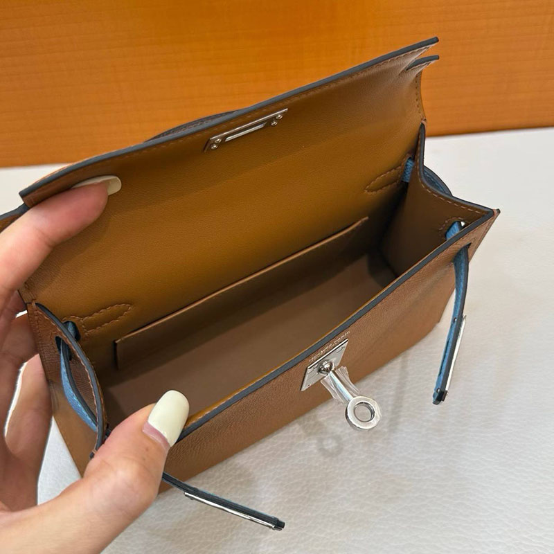 エルメスコピー通販 HERMES ケリーミニ2 外縫い ゴールド/セレステ/エベンヌ ヴォーエプソン シルバー金具 2634591 エルメスミニケリー定価 - 画像 (6)