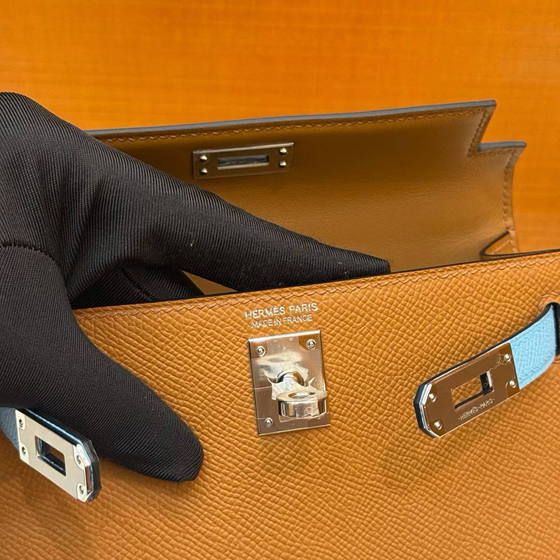 エルメスコピー通販 HERMES ケリーミニ2 外縫い ゴールド/セレステ/エベンヌ ヴォーエプソン シルバー金具 2634591 エルメスミニケリー定価 - 画像 (5)