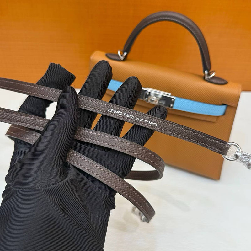 エルメスコピー通販 HERMES ケリーミニ2 外縫い ゴールド/セレステ/エベンヌ ヴォーエプソン シルバー金具 2634591 エルメスミニケリー定価 - 画像 (4)