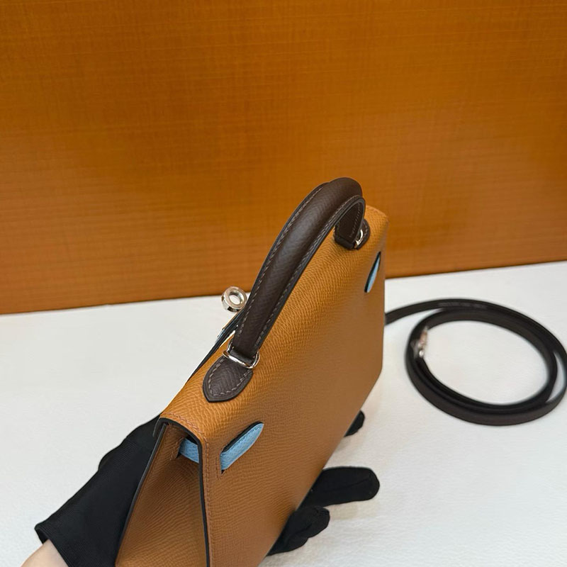 エルメスコピー通販 HERMES ケリーミニ2 外縫い ゴールド/セレステ/エベンヌ ヴォーエプソン シルバー金具 2634591 エルメスミニケリー定価 - 画像 (3)