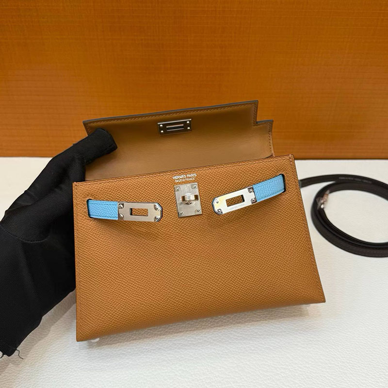 エルメスコピー通販 HERMES ケリーミニ2 外縫い ゴールド/セレステ/エベンヌ ヴォーエプソン シルバー金具 2634591 エルメスミニケリー定価 - 画像 (2)