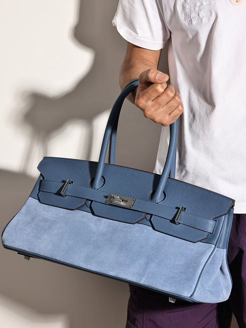HERMES ショルダーバーキン42 ブルーアガット/ブルーブライトン トゴ/ヴォー・グリズリー シルバー金具 2634632 ショルダーバーキン42 定価 - 画像 (8)