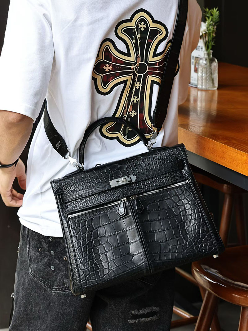 エルメスコピー通販 HERMES ケリーラキ32/内縫 黒 ブラック クロコダイル アリゲーターマット シルバー金具 2634638 エルメス ケリーラキ - 画像 (6)