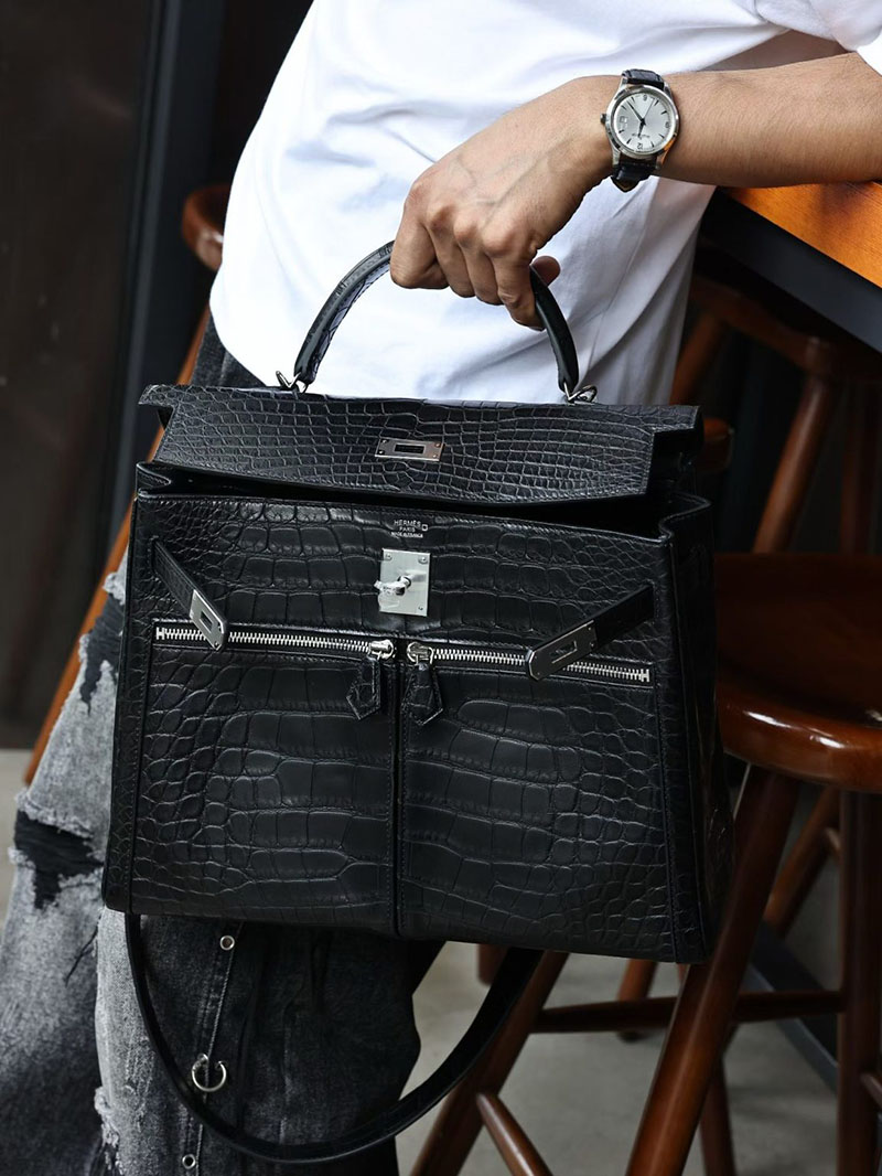 エルメスコピー通販 HERMES ケリーラキ32/内縫 黒 ブラック クロコダイル アリゲーターマット シルバー金具 2634638 エルメス ケリーラキ - 画像 (4)