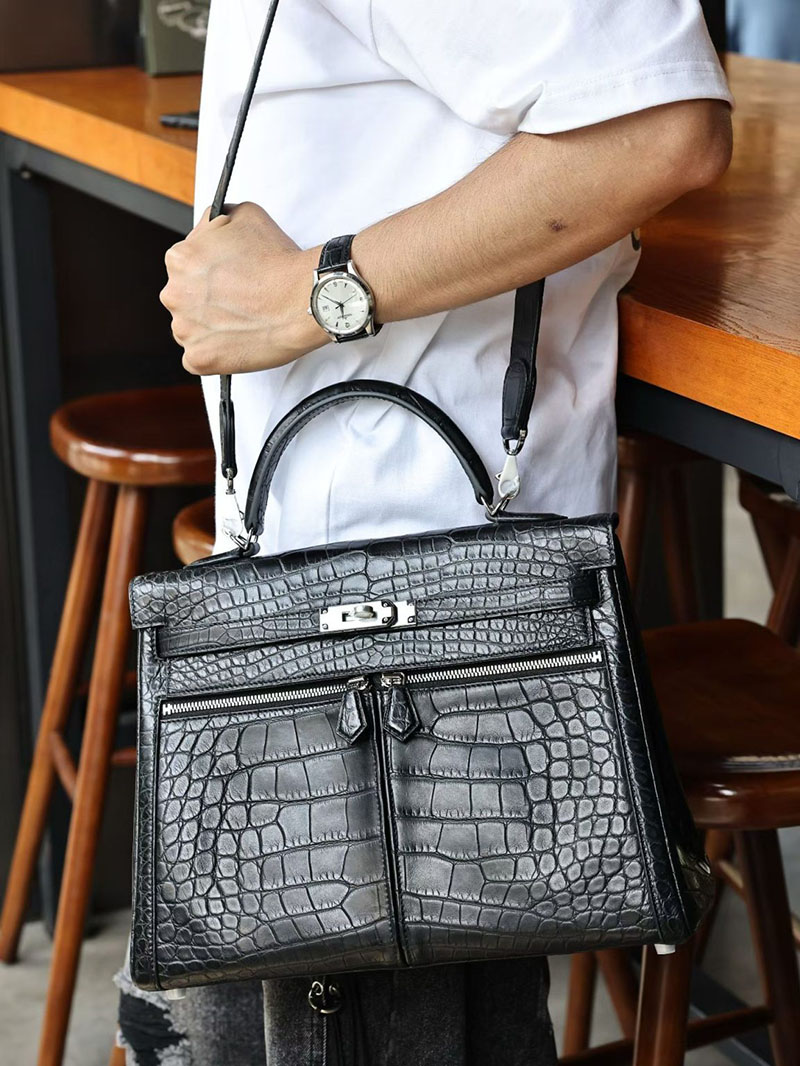 エルメスコピー通販 HERMES ケリーラキ32/内縫 黒 ブラック クロコダイル アリゲーターマット シルバー金具 2634638 エルメス ケリーラキ - 画像 (2)