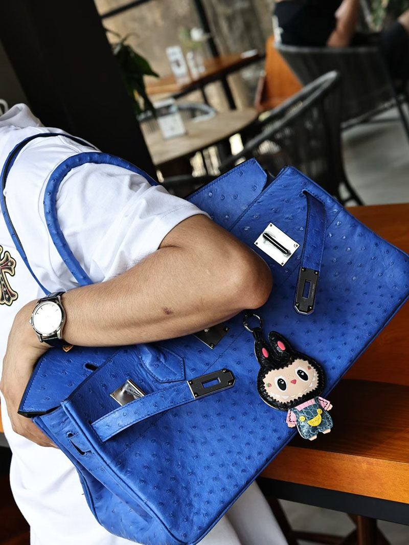 エルメスコピー通販 HERMES ショルダーバーキン42 ブルーエレクトリック オーストリッチ シルバー金具 H044163CK7T ショルダーバーキン メンズ - 画像 (3)