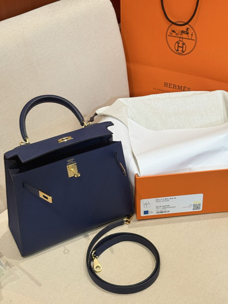 エルメスコピー通販 HERMES ケリー25 外縫い ブルーサフィール ヴォーエプソン ゴールド金具 H041000CC73 エルメス ハンドバッグ レディース - 画像 (7)