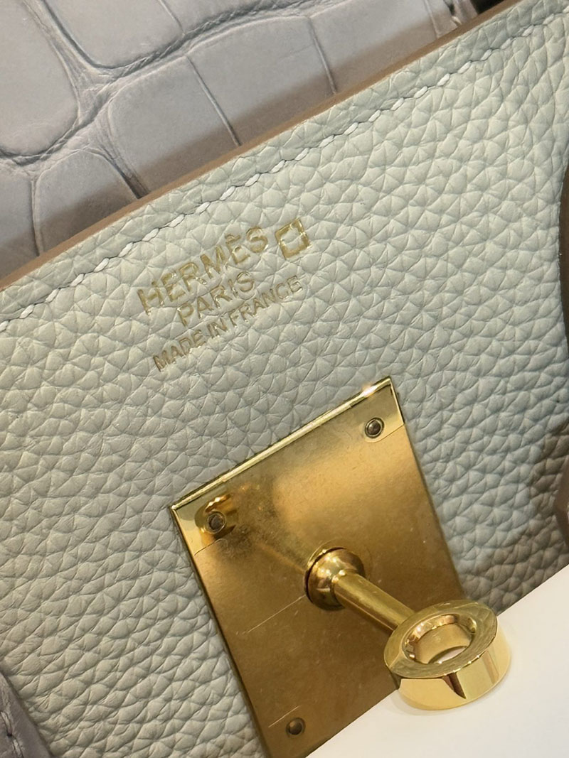 エルメスコピー通販 HERMES バーキン25 タッチ パールグレー/ベトン トゴ/クロコダイル ゴールド金具 2634681 エルメス バーキン 25 - 画像 (4)