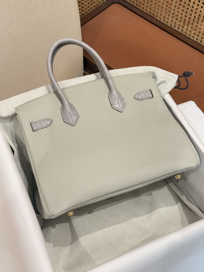 エルメスコピー通販 HERMES バーキン25 タッチ パールグレー/ベトン トゴ/クロコダイル ゴールド金具 2634681 エルメス バーキン 25 - 画像 (3)